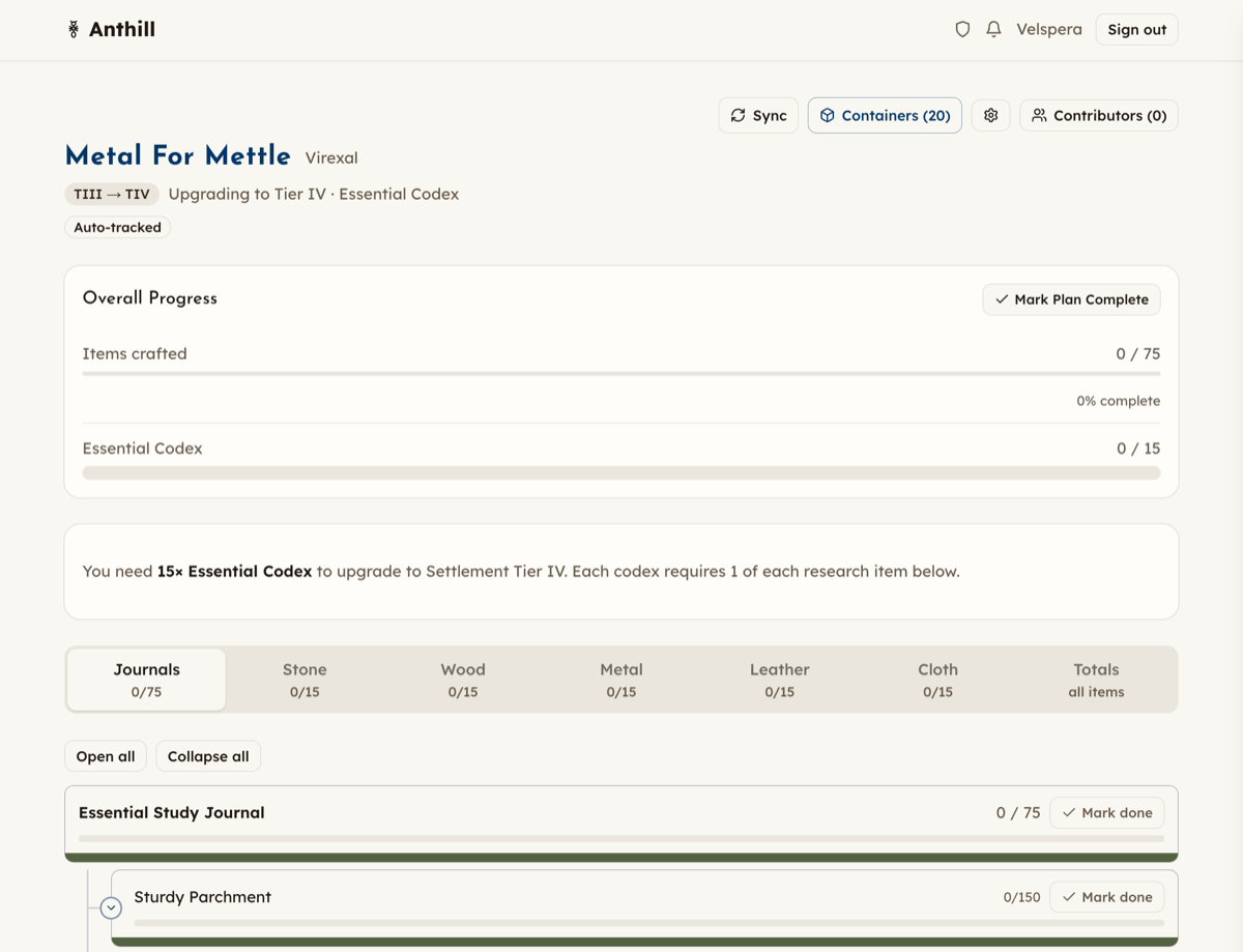 Anthill settlement planner interface